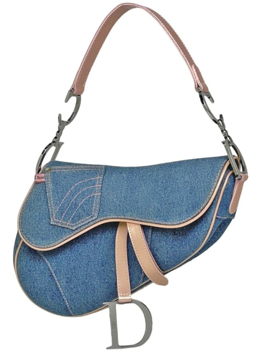 Christian Dior Saddle bag Shoulder Bag denim Blue Pink Women